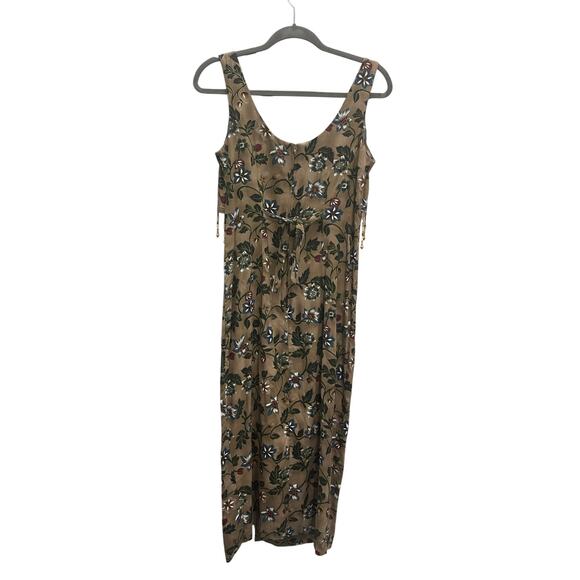 All That Jazz woman's midi sun dress bead accent brown green flowered 3/4 size‎ - Picture 4 of 7